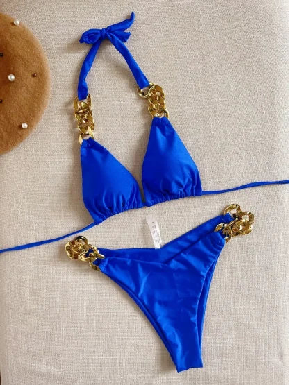 Chain Strap Blue Micro Bikini - Image 6