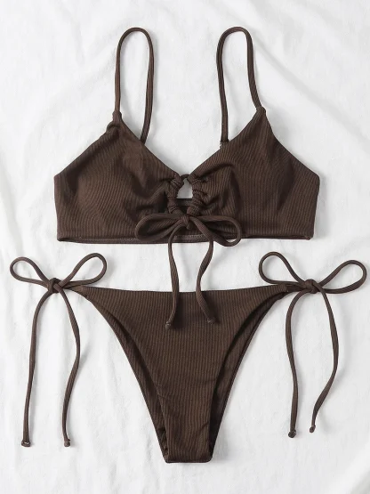 Sexy Solid Tie-up Micro Bikinis - Image 3