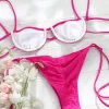 Sexy Pink Ruched Micro Bikini - Image 4