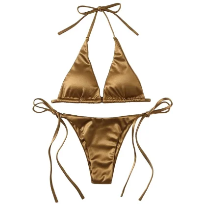 Metallic Halter Tie Up Micro Bikini